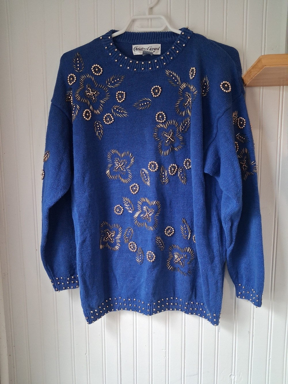 Blue Christine Gerard Embellished Floral Sweater